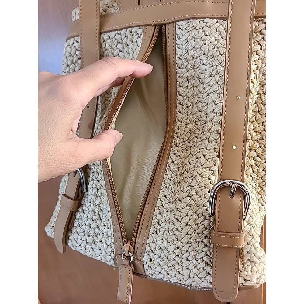NINE WEST*Vegan* Straw Woven * 2 Tone Natural Colors*Nautical boho - Picture 10 of 13